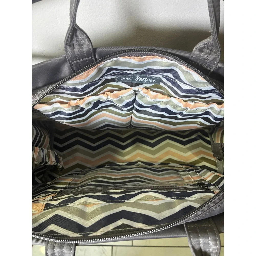 Lug Romper Metallic Grey Silver Quilted Crossbody Satchel Travel Bag Chevron